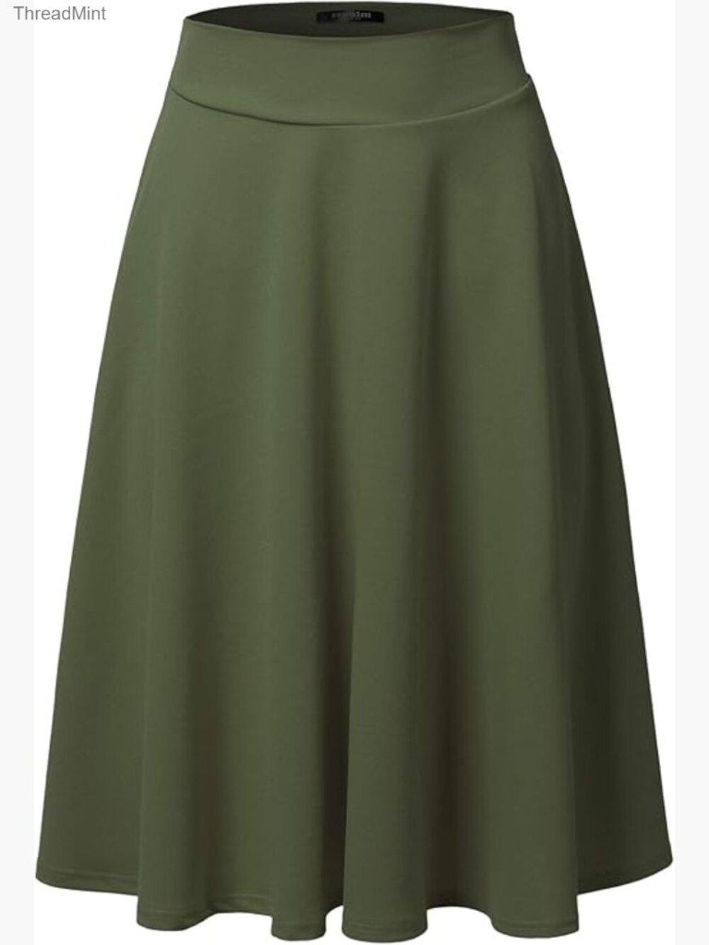 A-Line Midi Skirt - High Waist Flare - Stretchy Plus Size - Made in USA